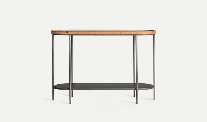 Mesa consola SOLDEN de vidrio, madera y hierro