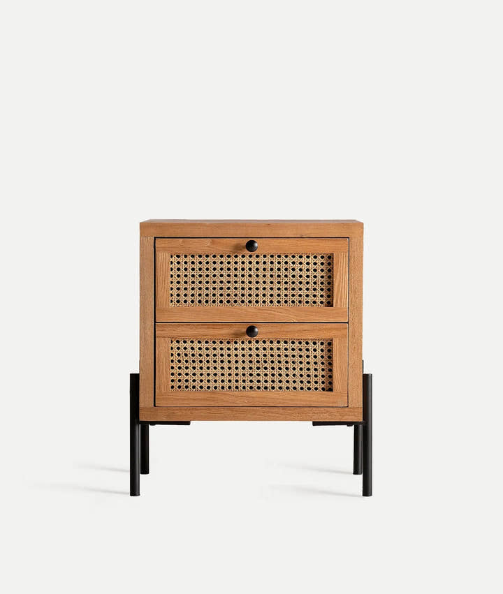 Mesita de noche ZETEL en ratan y madera con negro - Mesitas de noche - El Workshop - madera mdf