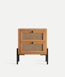 Nachtkastje ZETEL in rotan en hout met zwart