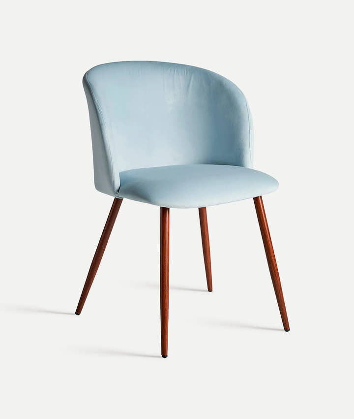 Silla LULA patas de madera tapizado azul claro - Sillas - El Workshop - terciopelo