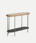 Mesa consola SOLDEN de vidrio, madera y hierro