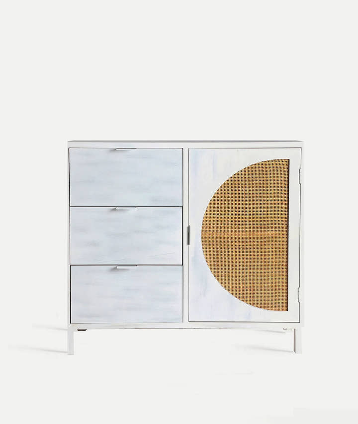Cómoda ZEMNE de madera de pino blanca y ratán - Cómodas - El Workshop - madera de pino