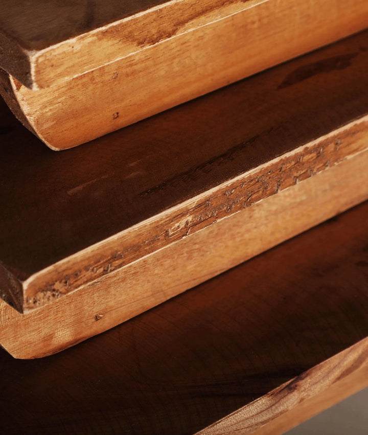 AKVIRAN set van 3 snijplanken van natuurlijk hout in rustieke stijl