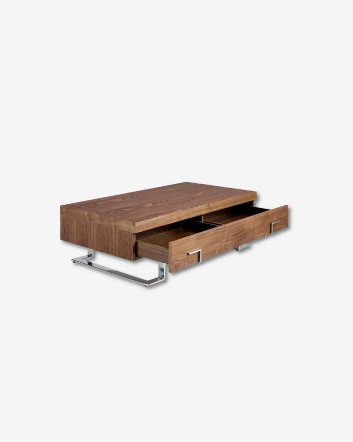 Mesa centro rectangular nogal y acero cromado