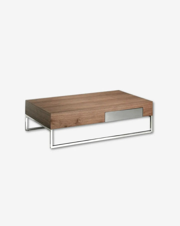 Mesa centro rectangular nogal y acero cromado