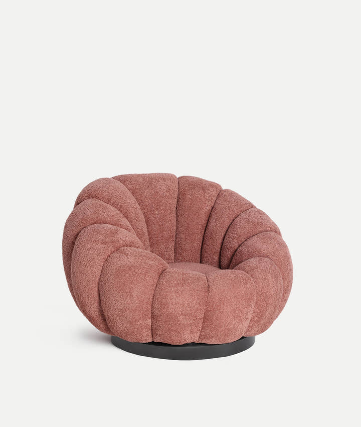 Swivel armchair upholstered in bouclé cotton