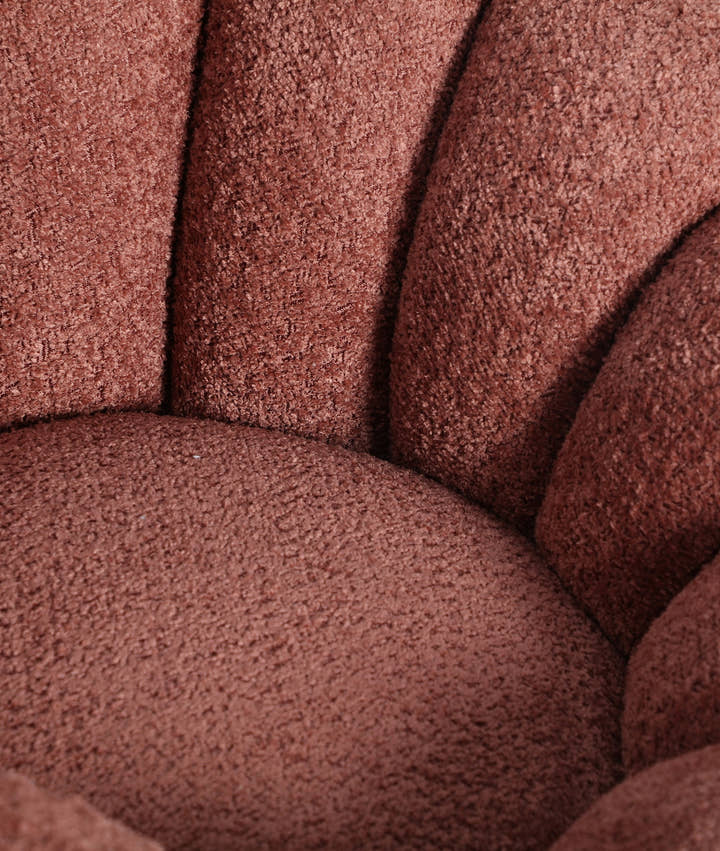 Swivel armchair upholstered in bouclé cotton