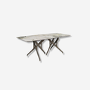 Mesa comedor rectangular mármol porcelánico y nogal oscuro