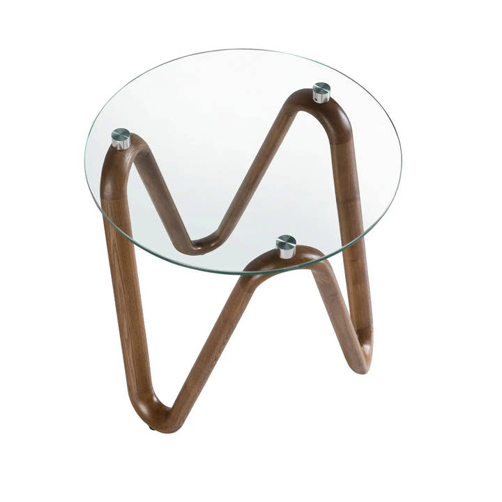 Mesa rincón redonda cristal templado y nogal - Mesa auxiliar - El Workshop - madera - oscura