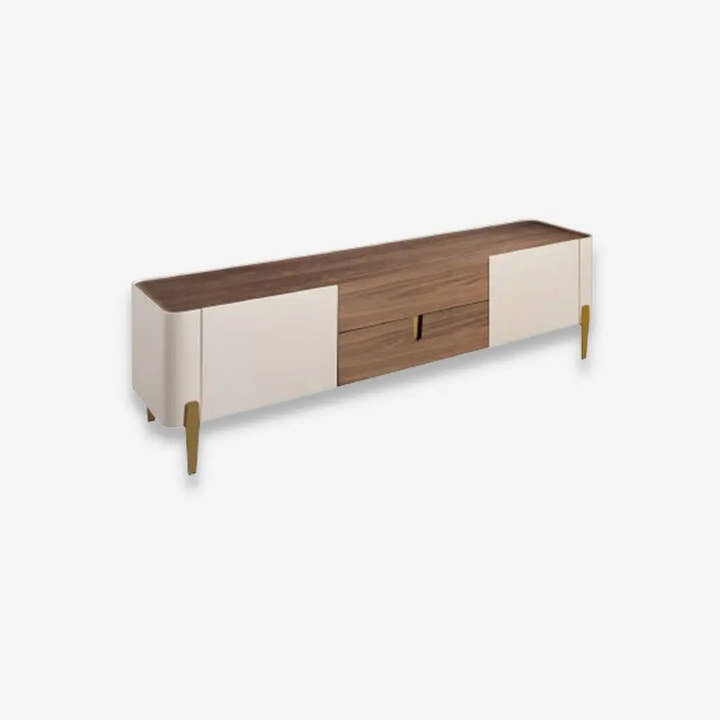 Mueble TV nogal, beige, acero pulido dorado y tapa de nogal - Mesa TV - El Workshop - 200x47x54cm