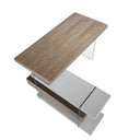 escritorio madera gris y tono natural y cristal templado con tapa de nogal, vista 2