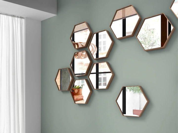 Espejo pared hexagonal nogal