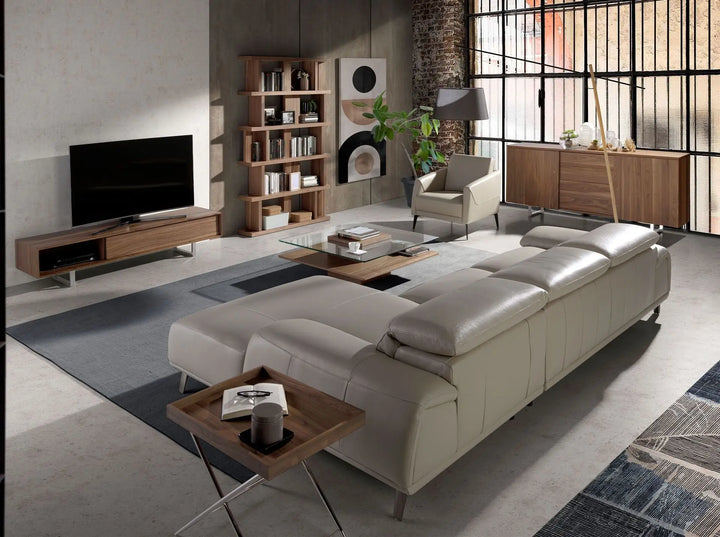 Mueble TV nogal y acero cromado