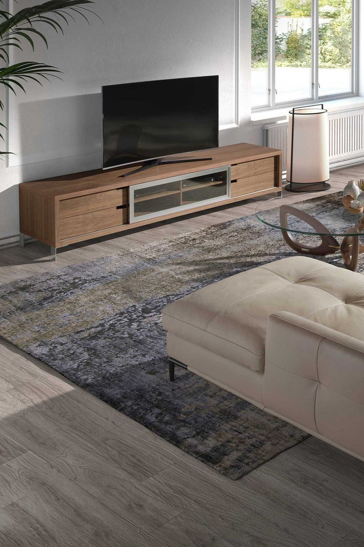 Mueble TV nogal y acero cromado