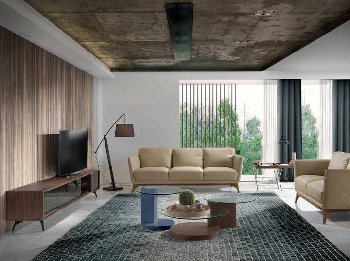 Mueble TV cristal negro efecto espejo, nogal y acero negro - Mueble TV - El Workshop - Negro