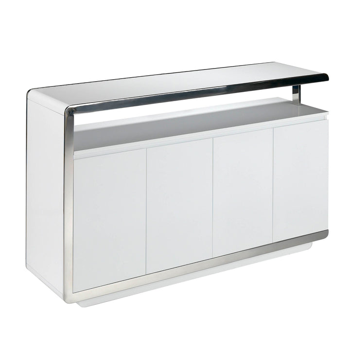 Wit houten dressoir met verchroomd stalen onderstel