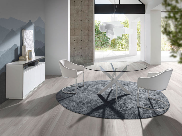 Aparador madera blanco y base acero cromado en ambiente decorado (2)