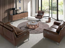 Walnut sideboard, chrome-plated steel and black glass top