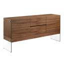 Walnut and tempered glass sideboard