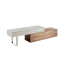 Mueble TV madera beige, nogal y acero cromado