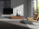 Mueble TV madera beige, nogal y acero cromado