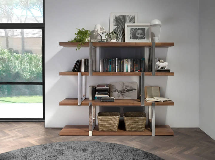 Estanteria nogal separadores cristal negro - Estantería - El Workshop - nogal - natural