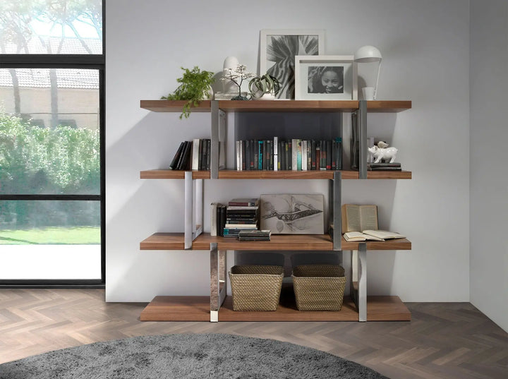 Estanteria nogal separadores cristal negro