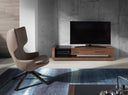 Mueble TV nogal, acero pulido y tapa de cristal negro