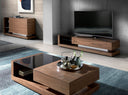 mueble tv nogal, acero pulido y tapa de cristal negro, vista 2