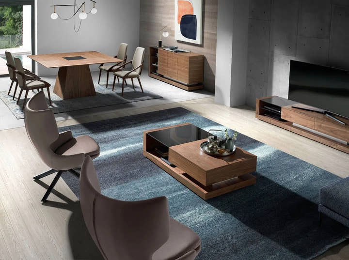 Aparador nogal, acero pulido y tapa de cristal negro - Aparador - El Workshop - 