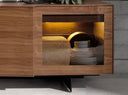 Walnut and black steel sideboard with interior lighting