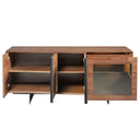 Walnut and black steel sideboard with interior lighting