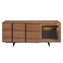 Walnut and black steel sideboard with interior lighting