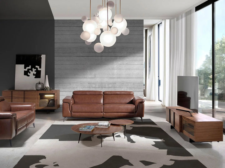 Mueble TV nogal y acero negro con iluminación interior