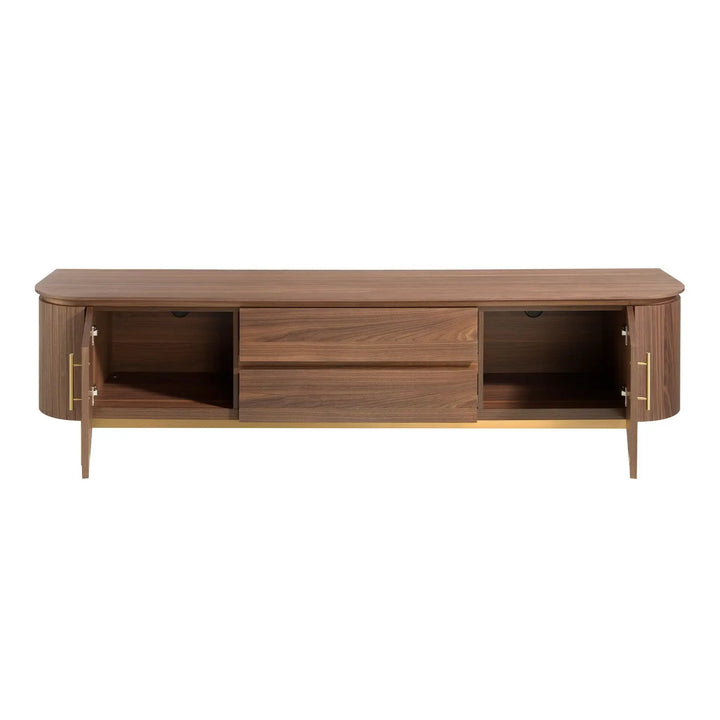 Mueble TV nogal y acero pulido dorado