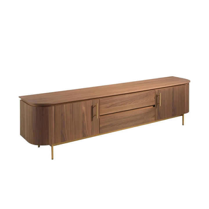 Mueble TV nogal y acero pulido dorado