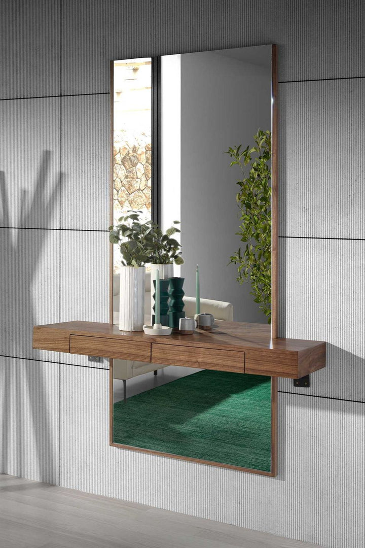 Rectangular walnut hall mirror
