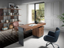 Walnut and darkened polished steel desk