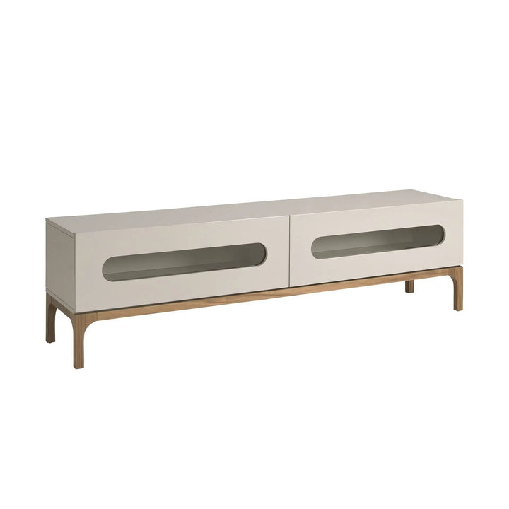 Mueble TV madera gris y nogal con iluminación interior