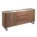 Sideboard aus Walnussholz, Platte aus Nerzmetall, Stahl und Porzellanmarmor