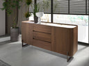 Sideboard aus Walnussholz, Platte aus Nerzmetall, Stahl und Porzellanmarmor