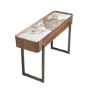 consola rectangular mármol porcelánico, nogal y acero visón metal, vista 2