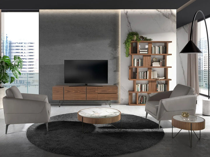 Mueble TV nogal y acero negro