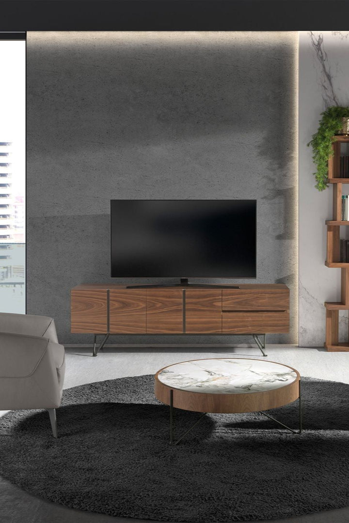 Mueble TV nogal y acero negro