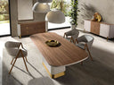 Dressoir van walnoot, beige, gepolijst goudkleurig staal en walnoothouten bovenblad
