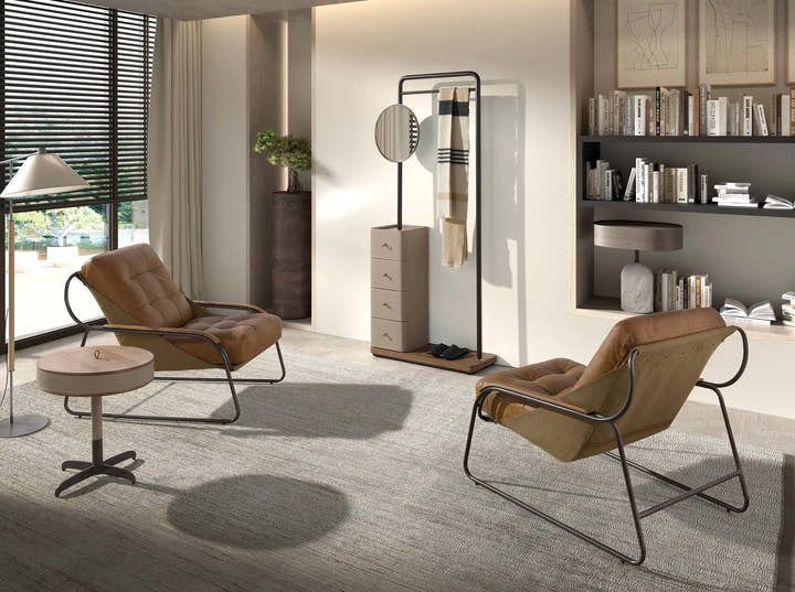 Perchero piel visón, nogal y acero negro con espejo - Perchero - El Workshop - vison