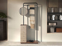 Mink leather, walnut and black steel coat rack with mirror