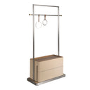 Mink leather, walnut and stainless steel coat rack