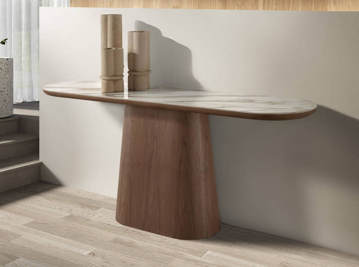 Consola ovalada medio punto mármol porcelánico y nogal - Mesa consola - El Workshop - Natural