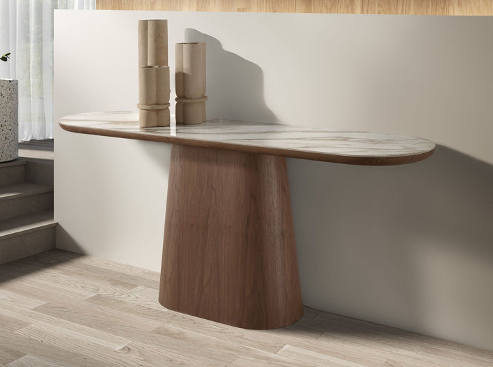 Consola ovalada medio punto mármol porcelánico y nogal - Mesa consola - El Workshop - Natural